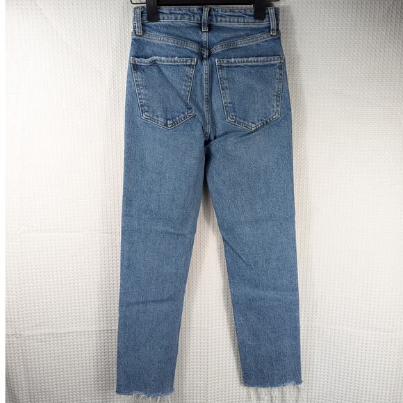 Zara Womens Size 00 High Rise Straight Leg Raw Hem Jeans Blue Join Life Denim - Picture 2 of 5